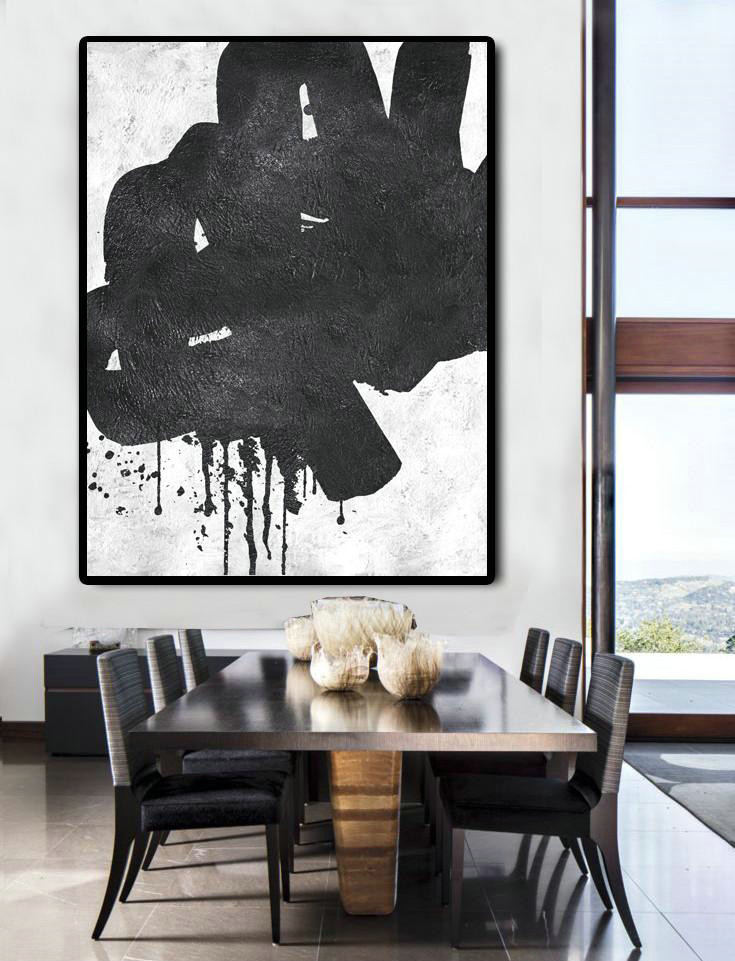 Large Living Room Wall Decor,Black And White Minimal Painting On Canvas - Abstract Artwork Online